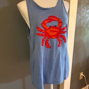 Tory Burch Linen Blue Tank Top with Red Crab Design~Size Medium